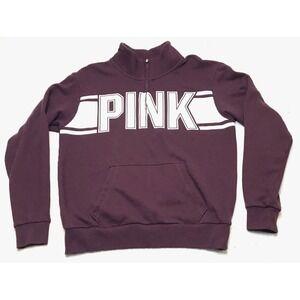 VICTORIA SECRET PINK Sweatshirt Women SMALL 1/4 Zip Mock Neck Pullover Spell Out